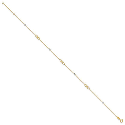 14K Two-Tone Diamond-cut Beads and Infinity 11" Anklet