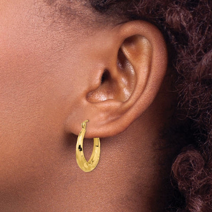 14k Yellow Gold Polished Diamond-cut Hoop Earrings
