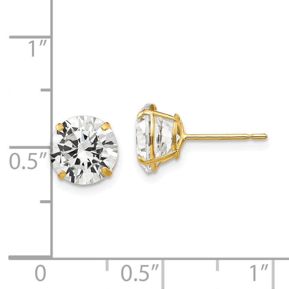 14k Yellow Gold 8mm Round Cubic Zirconia Stud Earrings Gift for Women