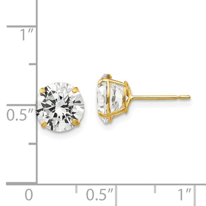 14k Yellow Gold 8mm Round Cubic Zirconia Stud Earrings Gift for Women