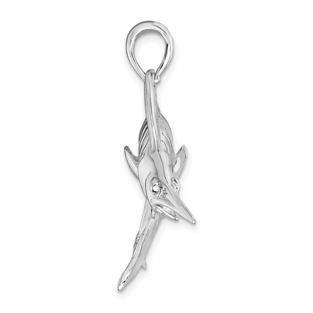 Sterling Silver Rhodium-Plated Polished and Satin 3D White Marlin Pendant