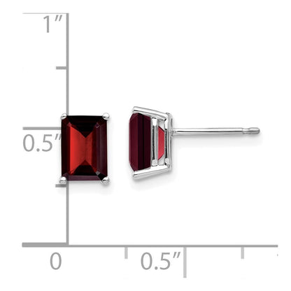 14k White Gold 7x5mm Emerald Cut Garnet Stud Earrings Gift for Women