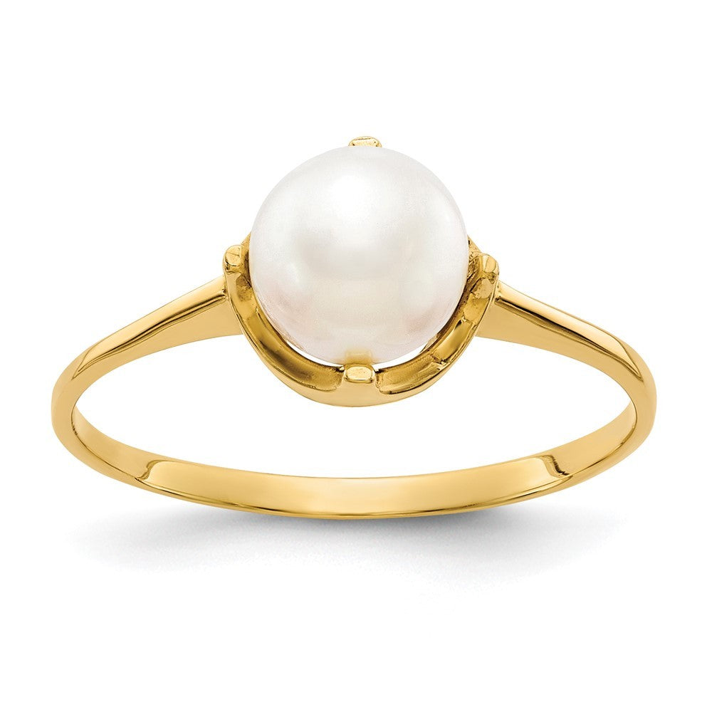 14k Yellow Gold 6.5mm FW Cultured Pearl Ring