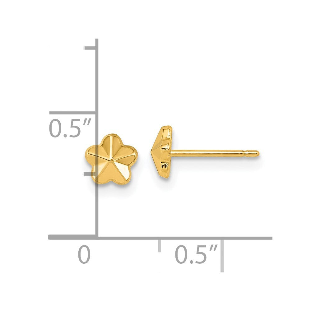 14k Yellow Gold Polished Flower Stud Earrings Gift for Women