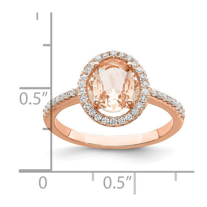 Sterling Silver Rose-tone Pink & White CZ Oval Ring Size 6