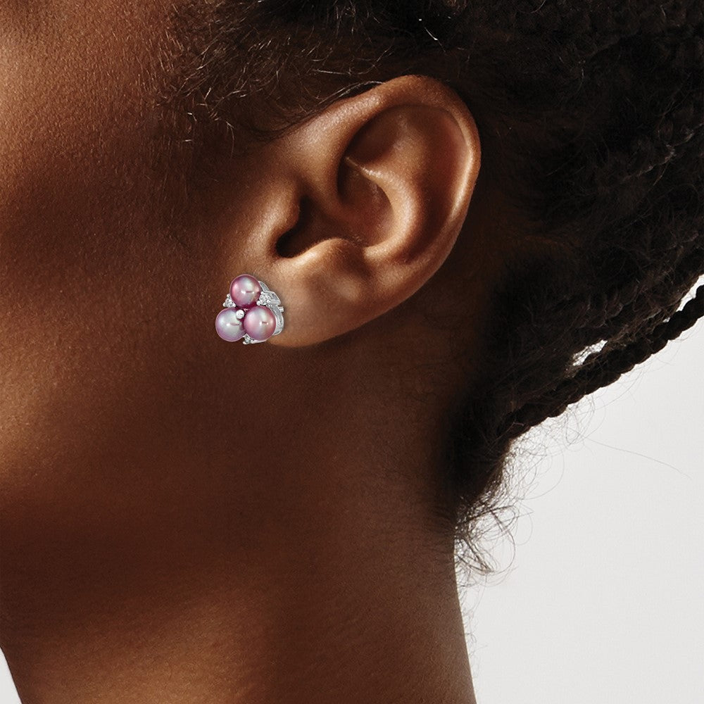 Sterling Silver 5-6mm Purple Freshwater Cultured Pearl Earrings