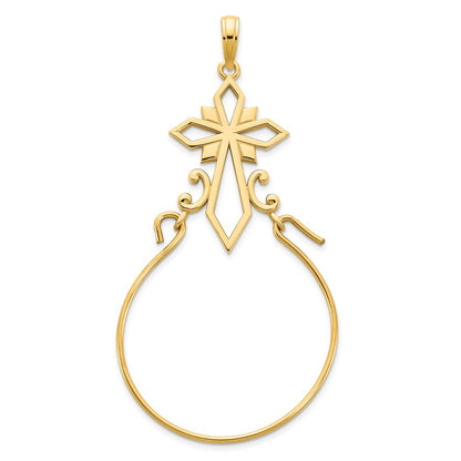 14k Yellow Gold Fancy Cross Charm Pendant Holder Pendant for Women