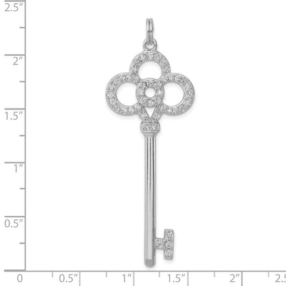 Sterling Silver Rhodium-plated and Cubic Zirconia Key Pendant