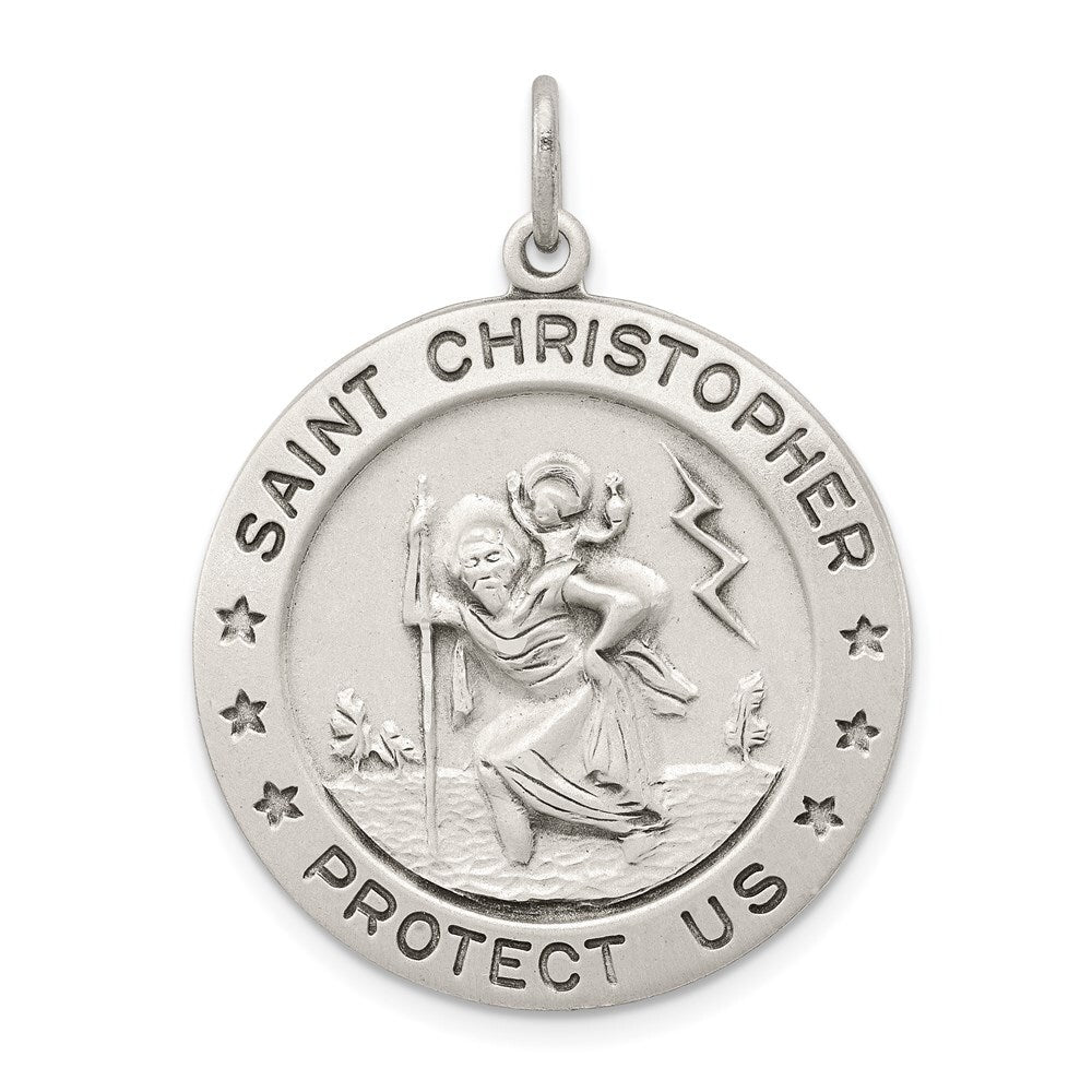 Sterling Silver Antiqued St. Christopher Medal Pendant