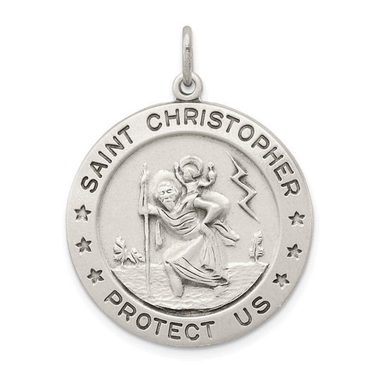 Sterling Silver Antiqued St. Christopher Medal Pendant