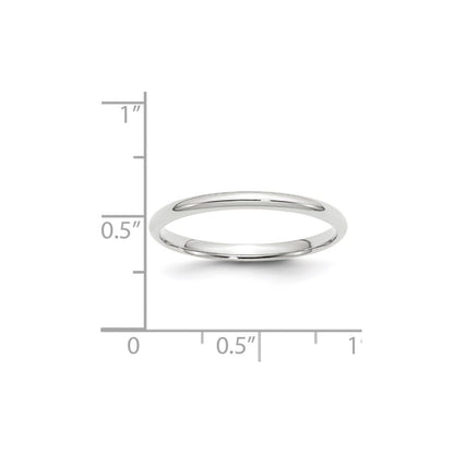 14k White Gold 2mm Lightweight Comfort Fit Wedding Band Ring Size 9