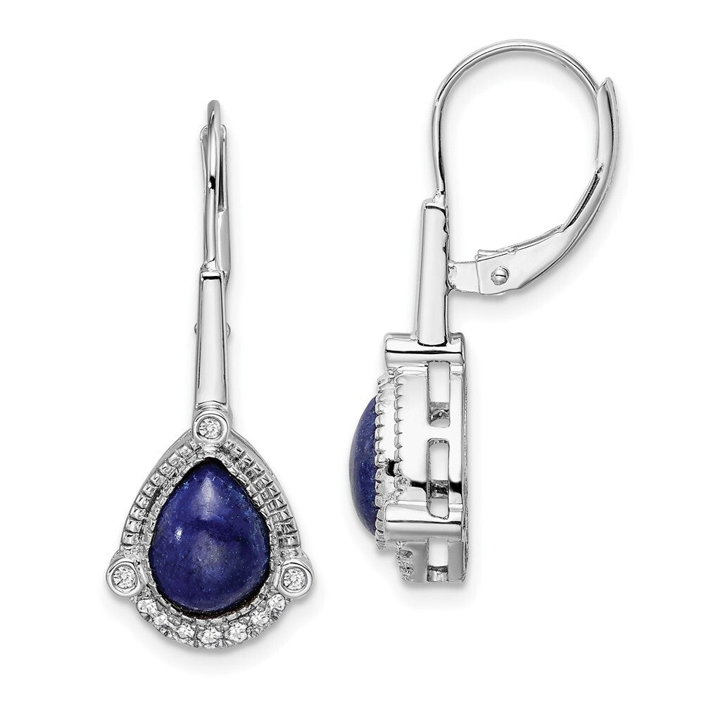14k White Gold Pear Lapis and Diamond Leverback Drop & Dangle Earrings
