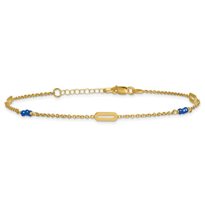 14k Yellow Gold Polished Blue Spinel Beads and Ovals 10" Anklet