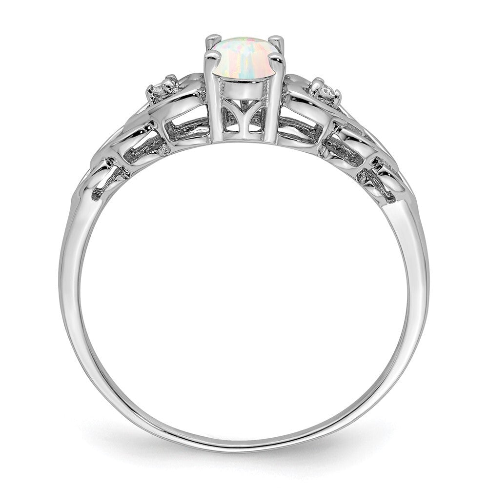 Sterling Silver Rhodium-plated Created Opal & Diamond Ring