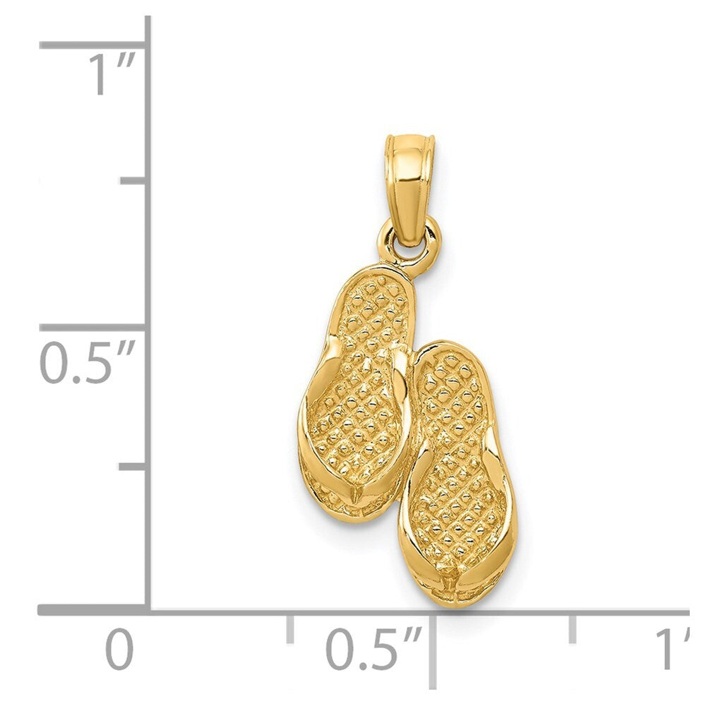 14k Yellow Gold 3D Flip Flops Pendant for Women