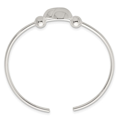 Sterling Silver Polished and Beaded Domed Heart Cuff Bangle
