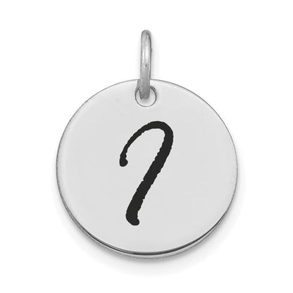 14K White Polished Black Enamel Letter I Initial Disk Charm