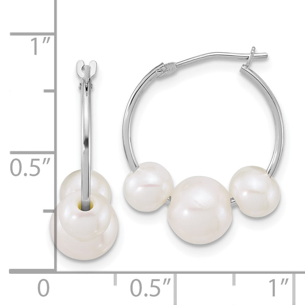 14K White Gold 6-8mm White Semi-Round Freshwater Cultured Pearl Hoop Earrings