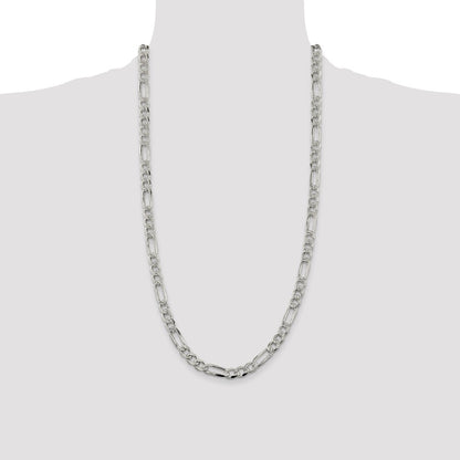 Sterling Silver 7.25mm Pave Flat Figaro Chain