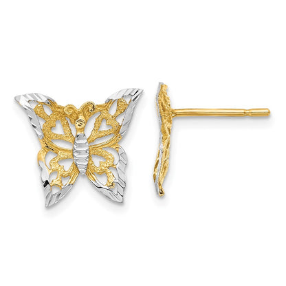 14k Yellow Gold w/Rhodium Butterfly Earrings