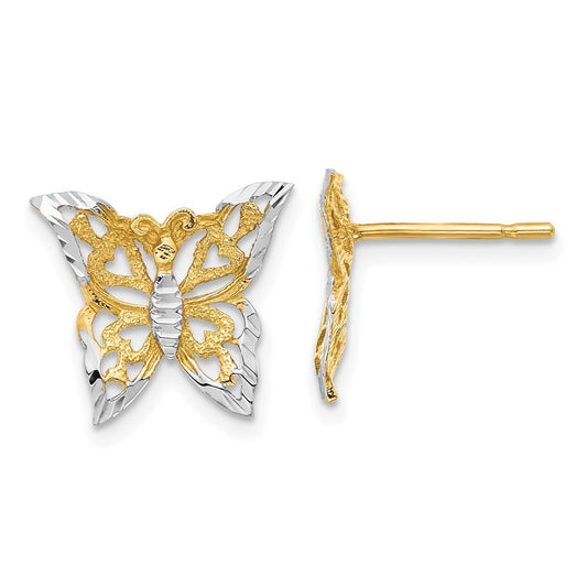 14k Yellow Gold w/Rhodium Butterfly Earrings