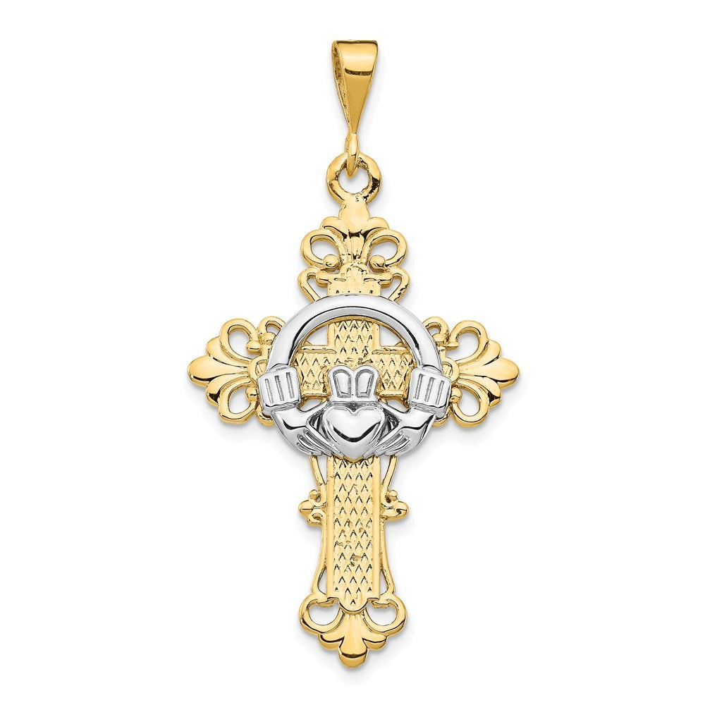 14k Two-Tone Gold Claddagh Cross Pendant