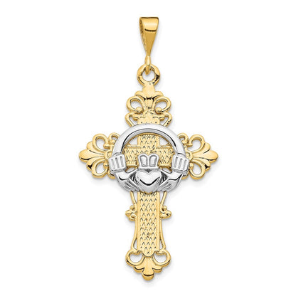 14k Two-Tone Gold Claddagh Cross Pendant