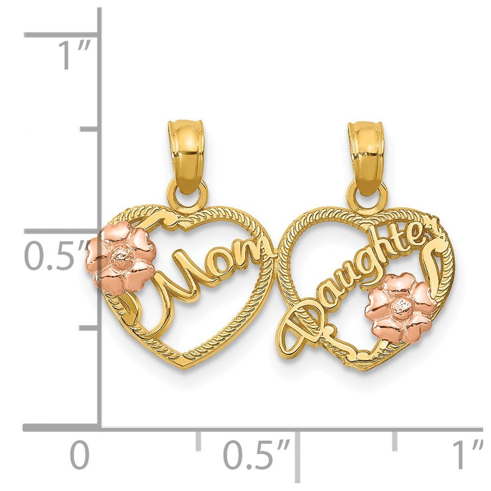 14k Two-tone Gold MOM - DAUGHTER Break-apart Hearts Pendant