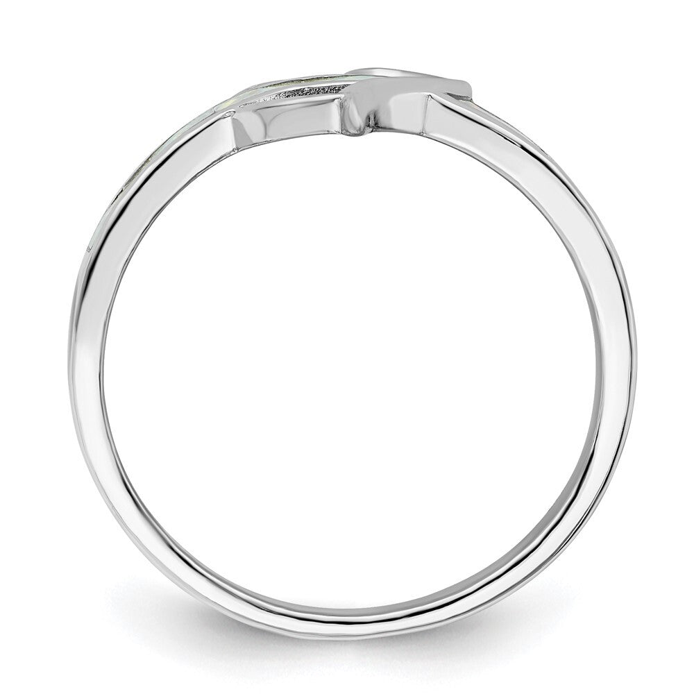 Sterling Silver Rhodium-plated White Created Opal Inlay Heart Ring Size 8