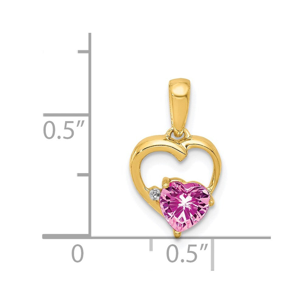 14k Yellow Gold Created Pink Sapphire and Diamond Heart Pendant for Women