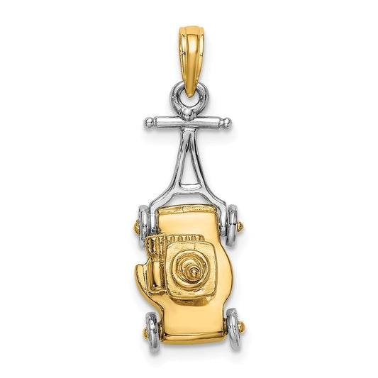 14k Two-tone Gold 3-D Lawn Mower Charm Pendant for Women