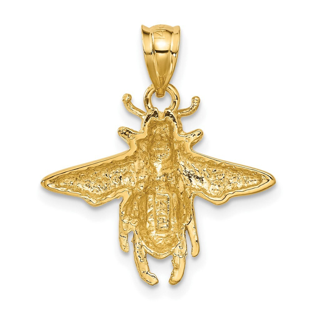 14k Yellow Gold Solid Open-Backed Bee Pendant for Women