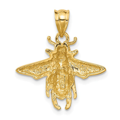 14k Yellow Gold Solid Open-Backed Bee Pendant for Women