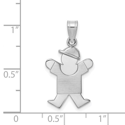 14k White Gold Small Boy Hat on Right Engravable Charm Pendant for Women