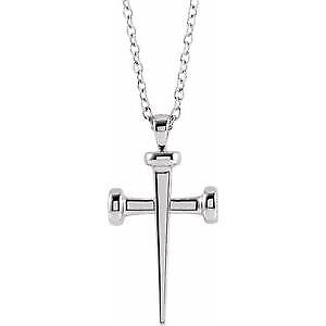 Sterling Silver Nail Cross Pendant Necklace 24" Gift for Women