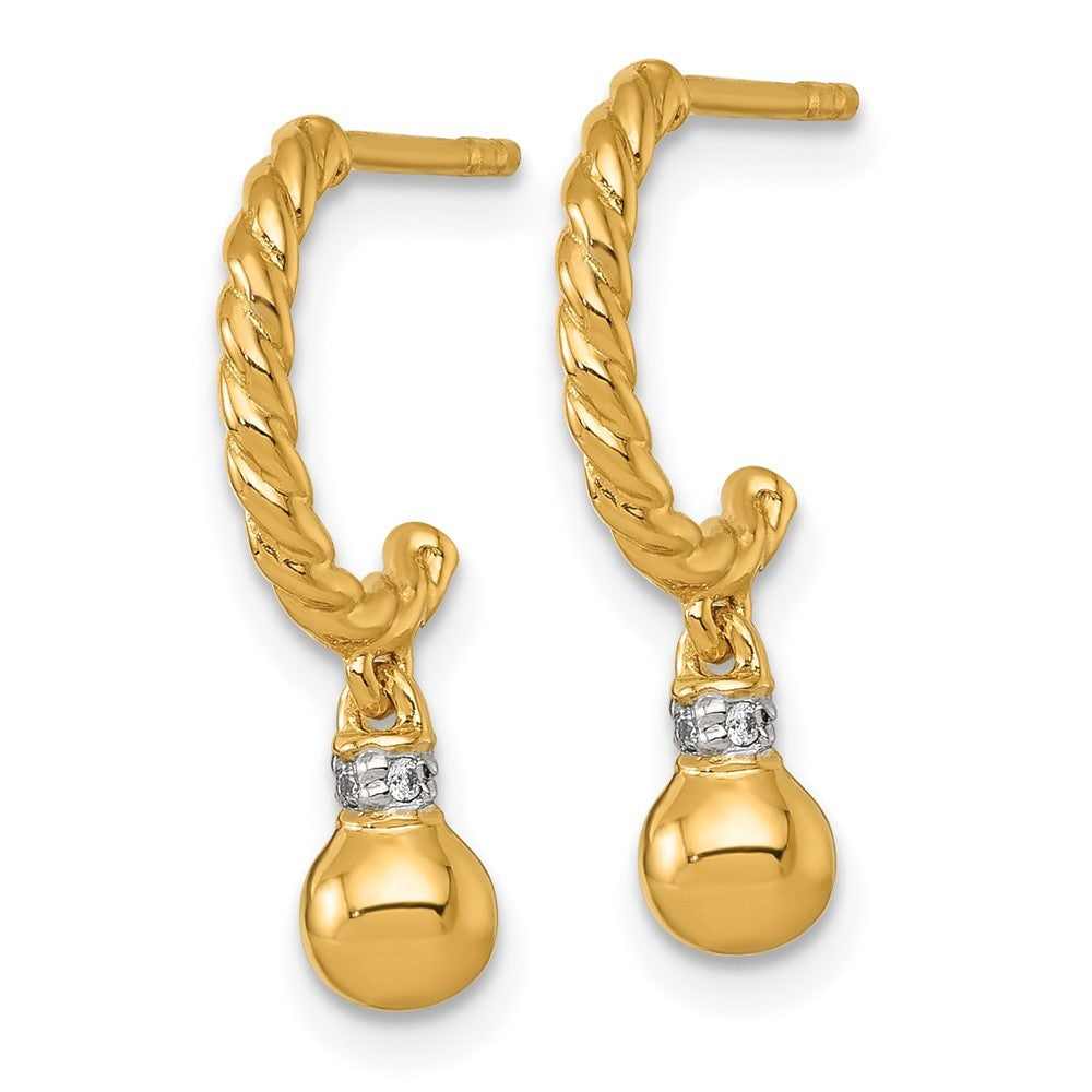 Sterling Silver Gold-plated Polished and Twisted CZ J-Hoop Dangle Earrings