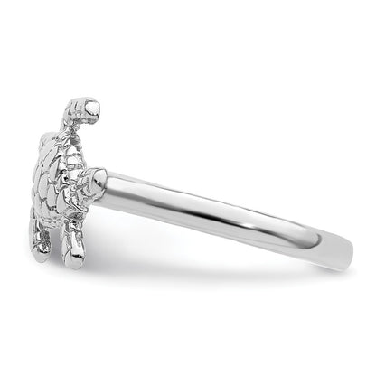 Sterling Silver Rhodium-plated Polished Turtle Ring