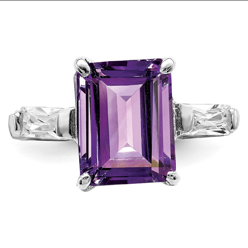Sterling Silver Rhodium-plated Amethyst and Cubic Zirconia Ring Size 7