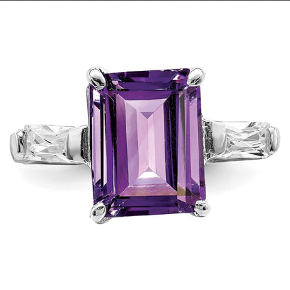 Sterling Silver Rhodium-plated Amethyst and Cubic Zirconia Ring Size 7