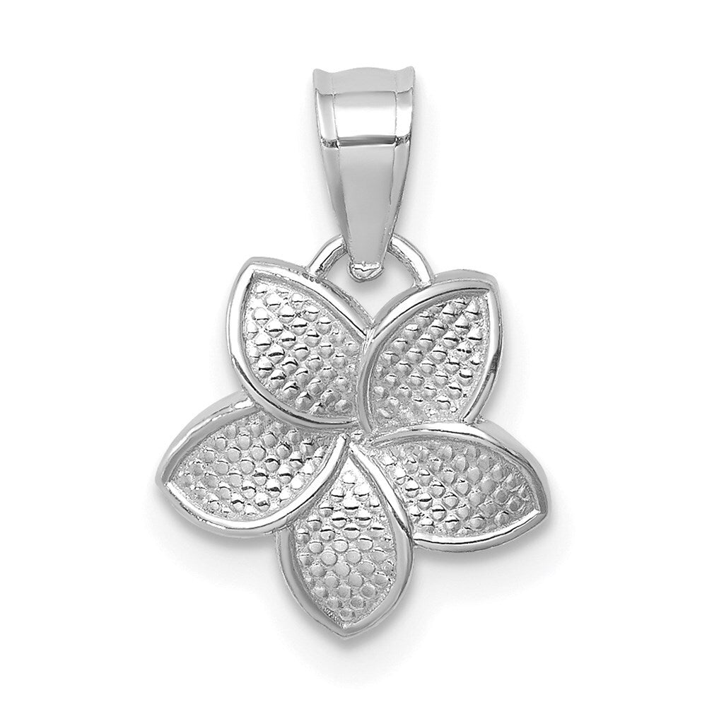 14k White Gold White Polished Mini Plumeria Pendant for Women