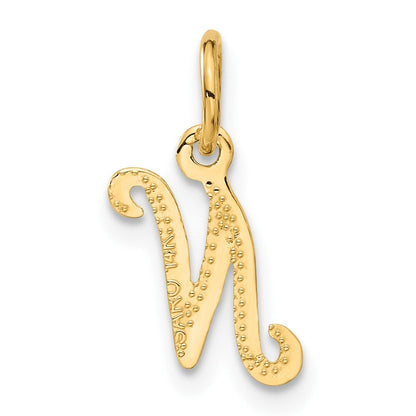 14k Yellow Gold Script Letter N Initial Charm Pendant for Women