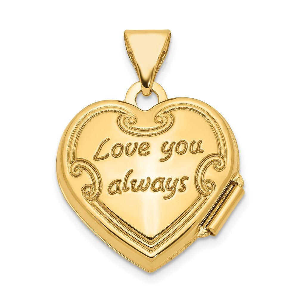 14k Yellow Gold Reversible Floral Love You Always Heart Locket Pendant for Women