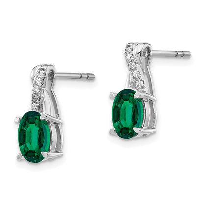14k White Gold Created Emerald and Diamond Drop & Dangle Earrings