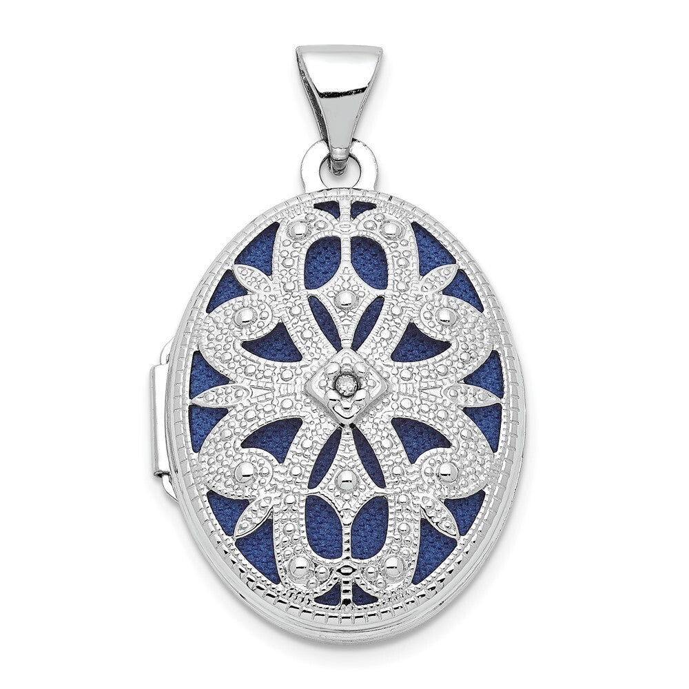 14k White Gold 21mm Diamond Vintage Oval Locket Pendant for Women