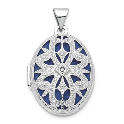 14k White Gold 21mm Diamond Vintage Oval Locket Pendant for Women