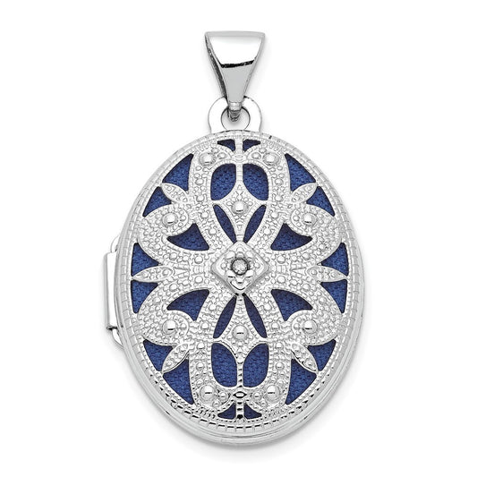 14k White Gold 21mm Diamond Vintage Oval Locket Pendant for Women