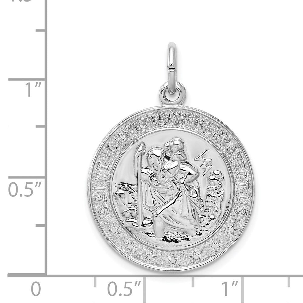 Sterling Silver Rhodium-plated Saint Christopher Medal Pendant