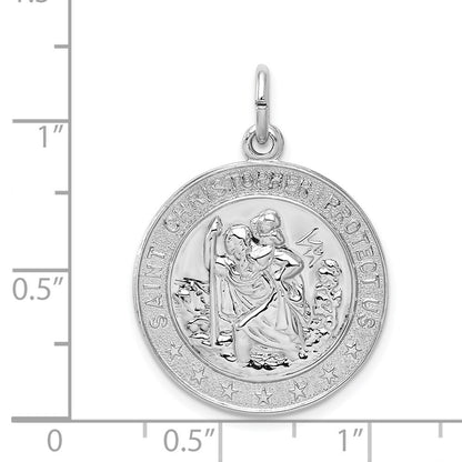 Sterling Silver Rhodium-plated Saint Christopher Medal Pendant