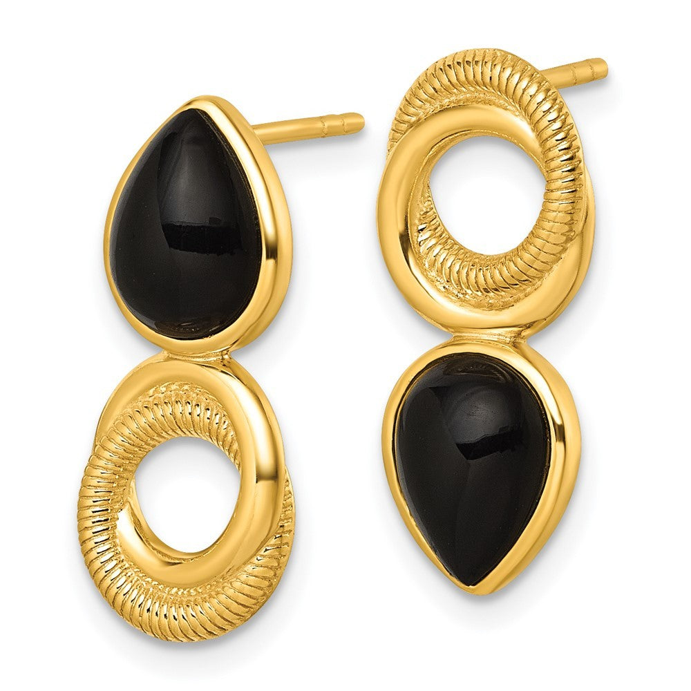 Sterling Silver Polished Black Agate Teardrop & Circle Mis-Matched Earrings