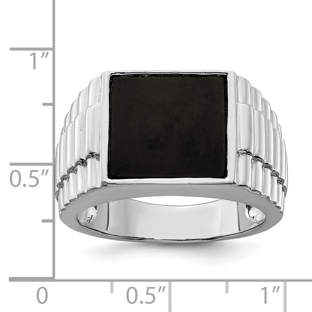 Sterling Silver Rhodium-plated Men's Onyx Ring Size 9